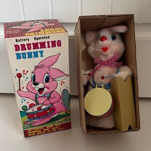 Rare Vintage Japan Alps Drumming Pink Bunny w/ Box Collectible 1950’s